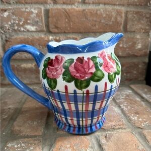Floral Blue and Pink Ceramic Pitcher